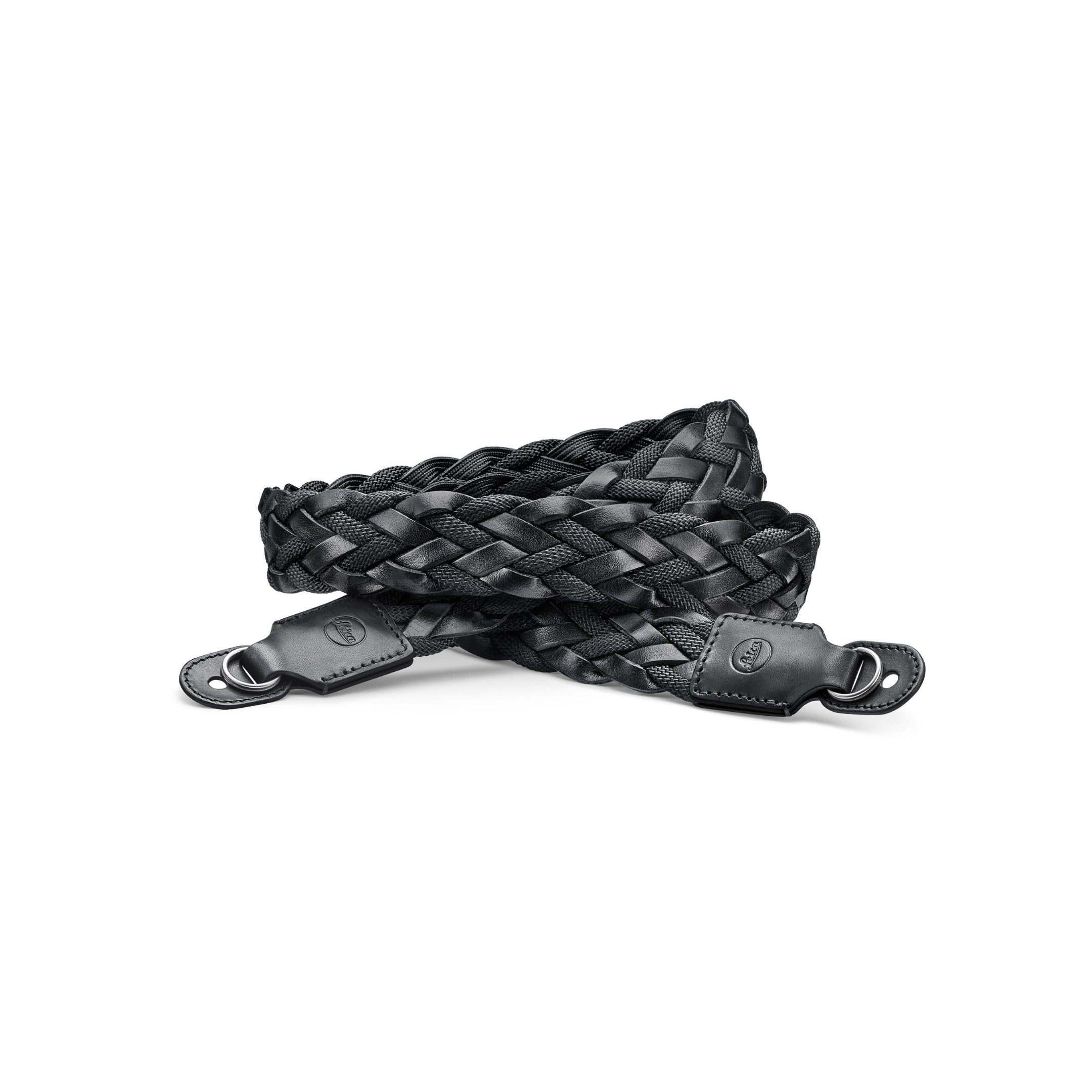 Carrying Strap, flat braided rayon & leather cord, black
